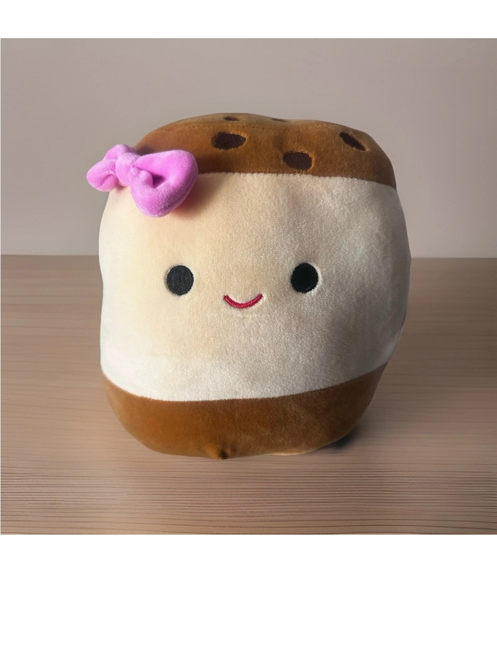 Squishmallows 7.5 inch Koako the Cookie Ice Cream Sandwich with Pink Bow